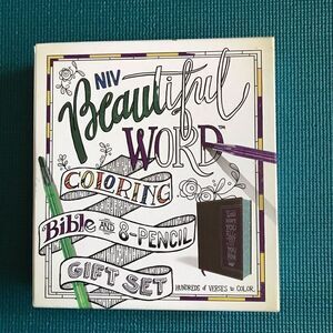 NIV Beautiful Word coloring Bible with 8 pencils set art journal brown purple gi